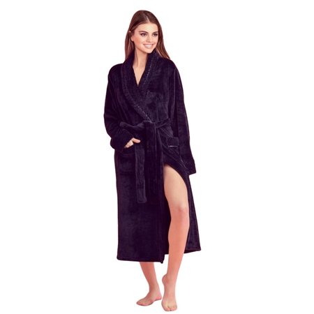 TOWELSOFT Women Plush Shawl Collar Robe, Fleece Bathrobe, Black S/M PLH-RB-Blk-SM